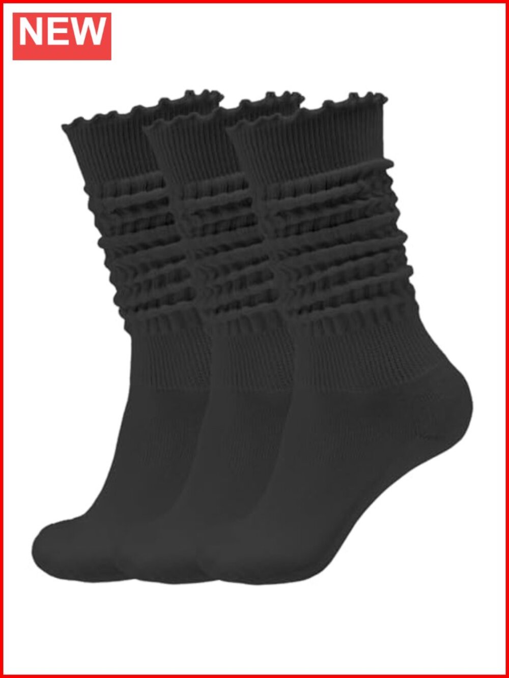 Ruffle Slouchy Socks 3 Pack Frilly Scrunch Knee High Cotton Blend Boot Socks